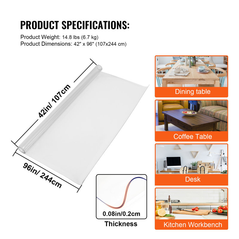 96x42 Inch Clear Table Protector - 2mm Thick Waterproof PVC Table Pad for Dining Room & Desk