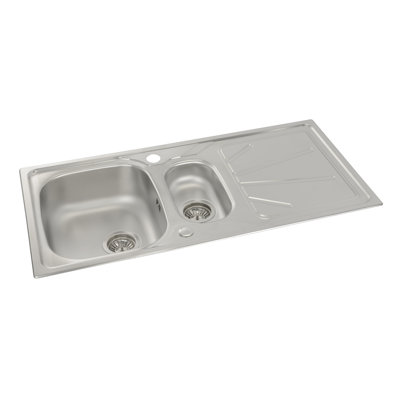 Abode Designs Trydent 500mm W Double Bowl Stainless Steel Drop-In Kitchen Sink with 2 Faucet Holes