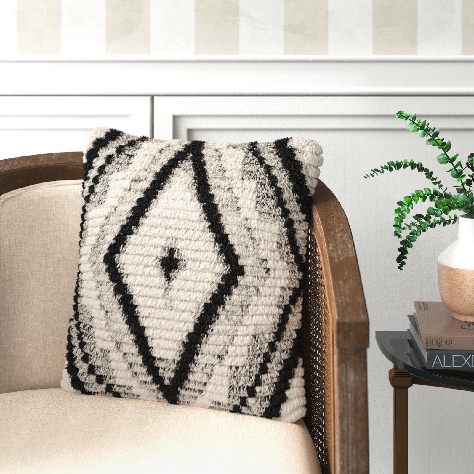 Cyan Geometric Wool Throw Pillow, 18" x 18", Pillow Cover Only - No Insert