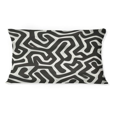 Coussin lombaire noir Midcentury Maze II - Midcentury