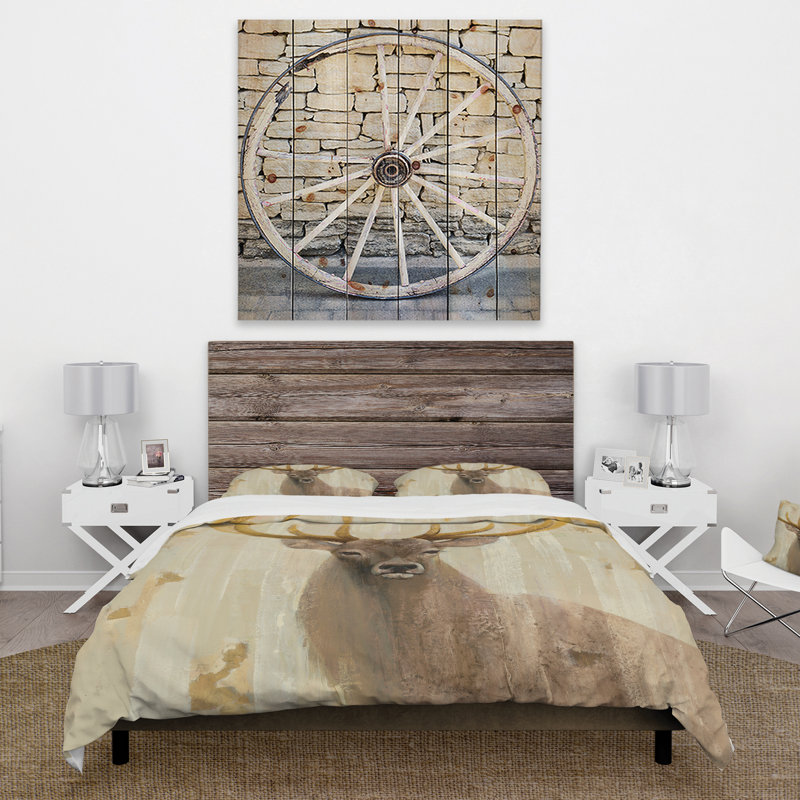 Golden Deer III - Ensemble de housse de couette Modern Farmhouse - Microfibre de polyester, Housse simple + 1 taie décorative