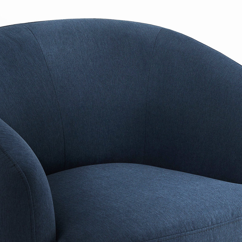 Fauteuil demi-tonneau pivotant rembourré Marcy, Tissage performance bleu marine Peyton / noir