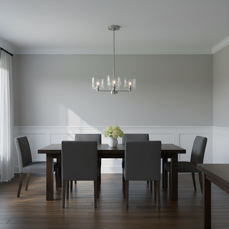 Lochdale Dining Room Chandelier With Clear Ribbed Shade, 10.25" H x 17.875" W x 17.875" D, Brushed Nickel, 3 Lights
