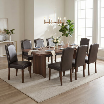 Table de salle à manger rectangulaire en bois Amiin 63 po avec 8 chaises Parsons rembourrées Criselle à dossier solide