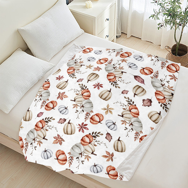 Couverture simple en flanelle JYK Halloween, Feuilles de citrouilles aquarelles