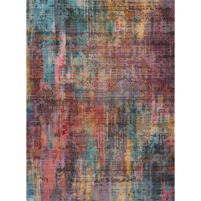 Tapis d'intérieur lavable à motif ombré antidérapant antidérapant, Brick Red/Violet, Rectangle 9 pi x 12 pi