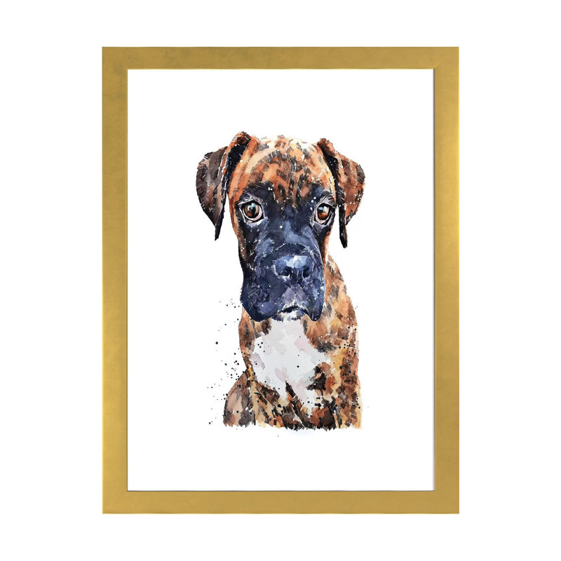 « Boxer Puppy PUP » par Edwatercolours-impression, H 24 po x l 16 po x P 1 po, Papier encadré doré, Blanc