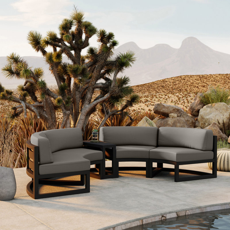 Avion Outdoor Curved Patio Sectional with Sunbrella Cushions, Canvas Charcoal Sunbrella® Canvas, Black