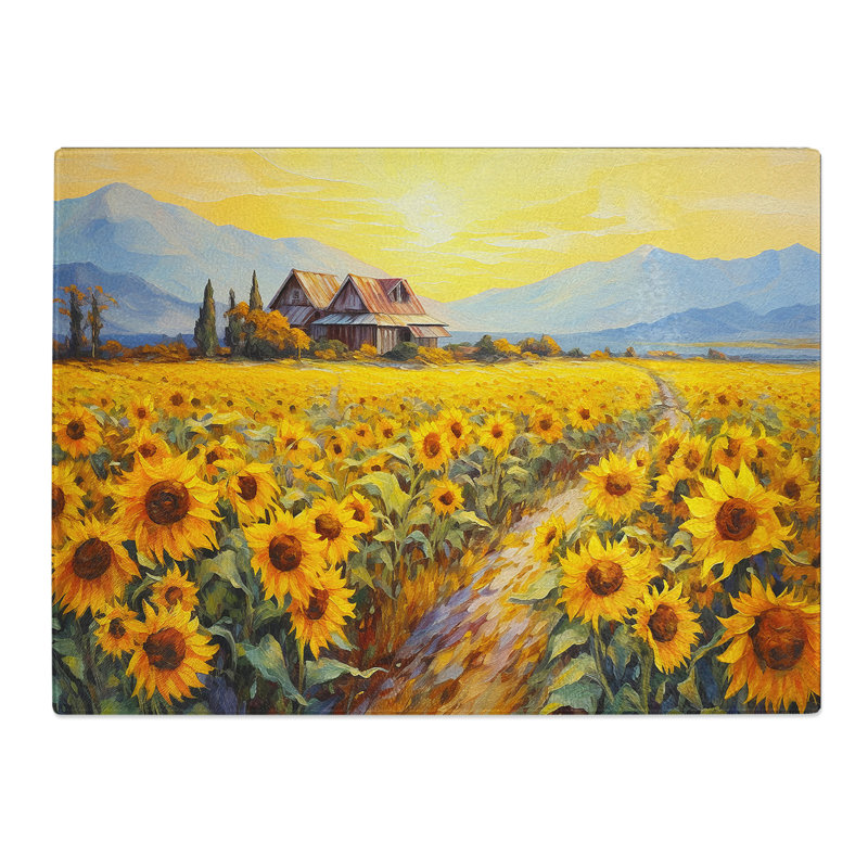 Sunflower Landscape  Glass Chopping Board