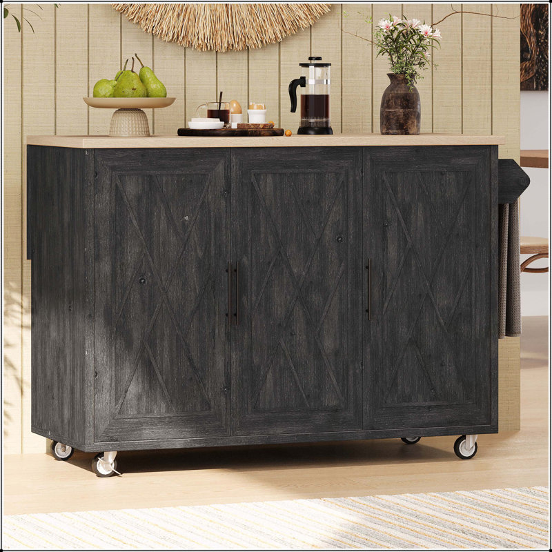 Versatile Farmhouse Kitchen Island with Multiple Functionalities and Stylish Design, Black