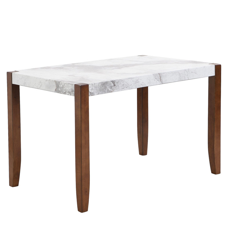 Table de salle à manger moderne de 46,5 po, table rectangulaire de style faux marbre avec pieds en bois robustes, table de cuisine rectangulaire facile à nettoyer pour la salle à manger, le salon, assemblage facile (ANCIEN SKU: WF321684AAK)
