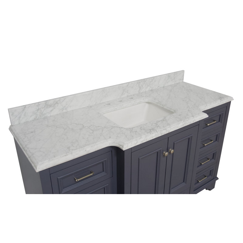 Loughlam 60'' Single Bathroom Vanity with Top, Carrara Marble, Marine Gray