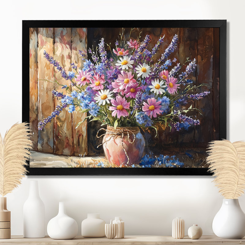 Art mural grand champ de fleurs de jardin II - Bouquets assortis, H 12 po x l 20 po, Cadre simple, Noir