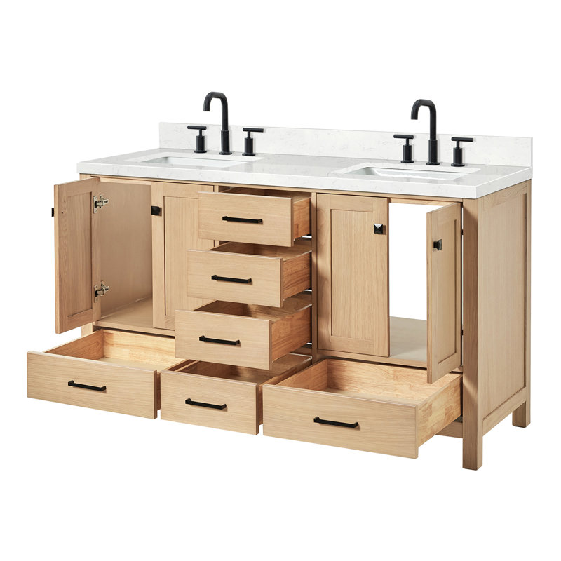 Ensemble de meuble-lavabo double 60 po , Chêne / noir mat, Rectangular