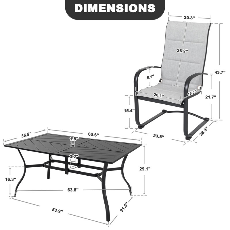 Ensemble repas d'extérieur rectangulaire L 60,63 "pour 6 personnes Nally