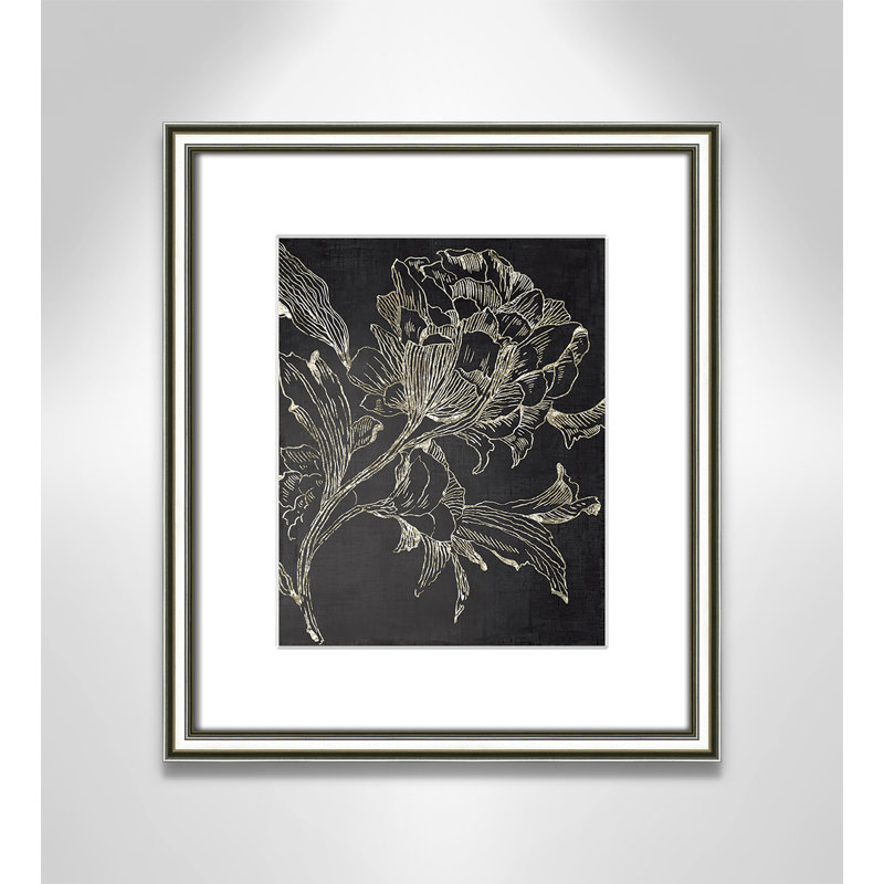 «Clarendon Golden Flower Folklore I» par Asia Jensen, reproduction de cadre photo, H 16,25 po x l 14,25 po, Cadre argenté