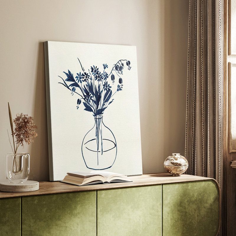 Vase floral indigo I - galerie sur mesure, H 48 po x l 32 po