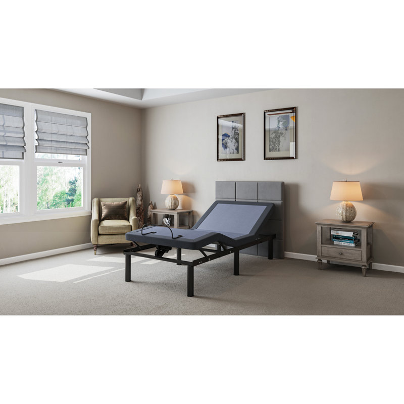 Cadre de lit simple Bt2000 - Réglages programmables et 31 options de pieds réglables de couleur bleu gris