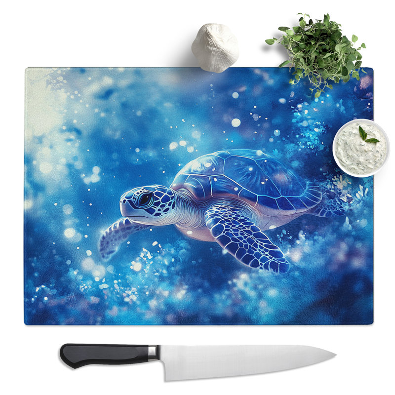 A Sea Turtle  Glass Chopping Board