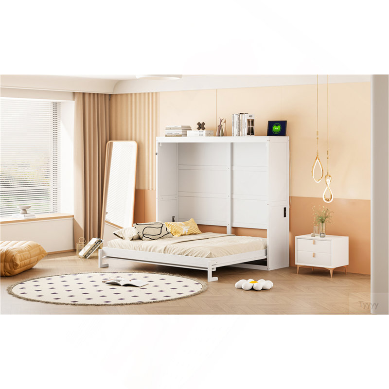Lit escamotable double pleine grandeur, Lit double, Blanc