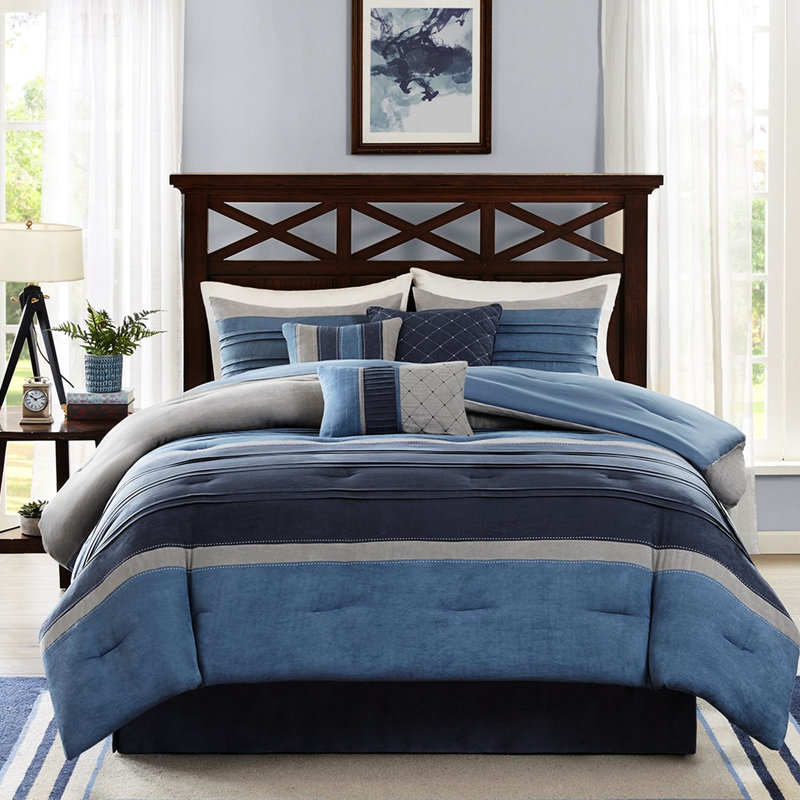 Navy King Microsuede Comforter With And 2 Matching Shams Transitional Style 7 Piece