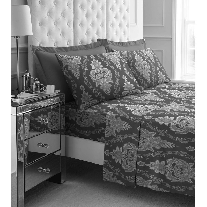 100% Cotton Standard Sheet Set, Double (239 x 294cm), Damask, Grey