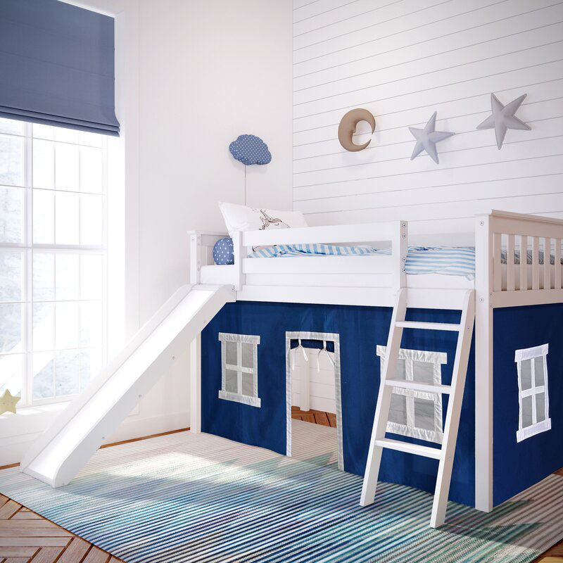 Lit mezzanine simple pour enfants Alyis, Blanc / bleu