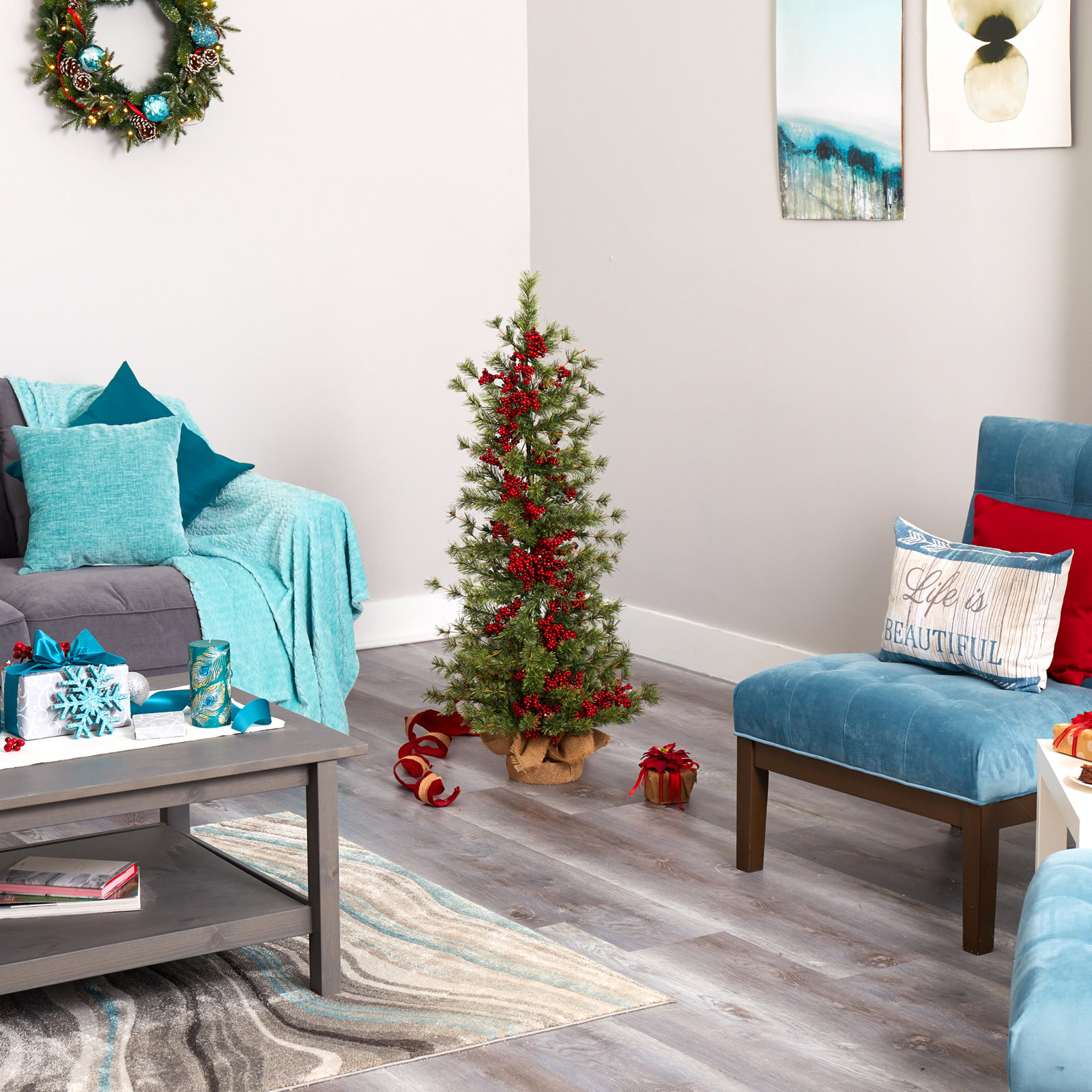 48' Lighted Artificial Pine Christmas Tree