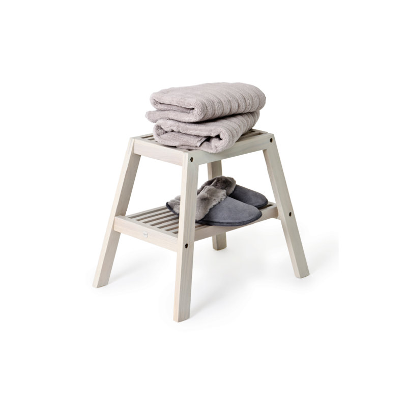 Tabouret à lattes en bois massif Utinity, Blanc huître
