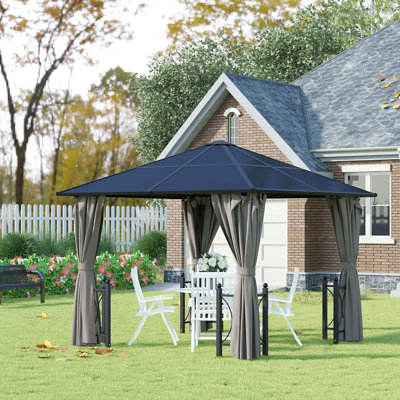 Milanna 3 x 3(m) Hardtop Gazebo Canopy Polycarbonate Roof Curtains Black
