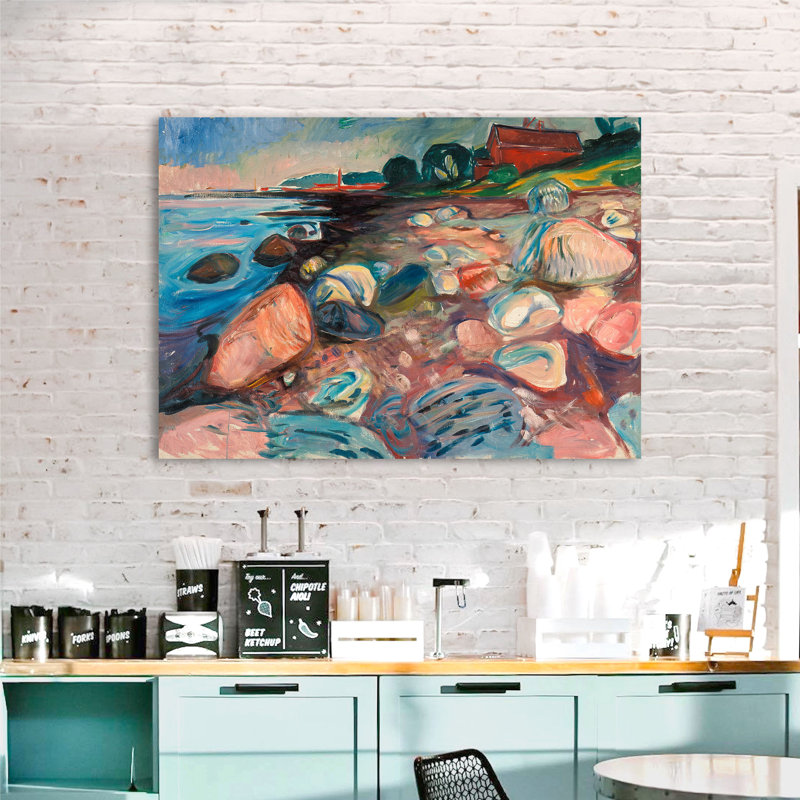 Shore With Red House by Edvard Munch - No Frame Print on Canvas, 50cm H x 70cm W x 4cm D