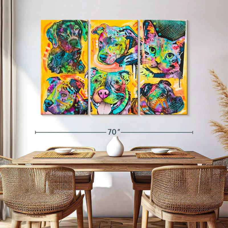 Brampt 5 Dogs And A Cat, 42" H x 65" W