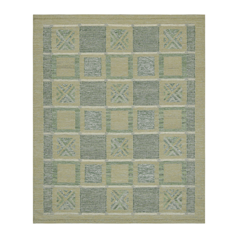Scandinavian Wool Geometric Area Rug in Green, Rectangle 9' x 12'