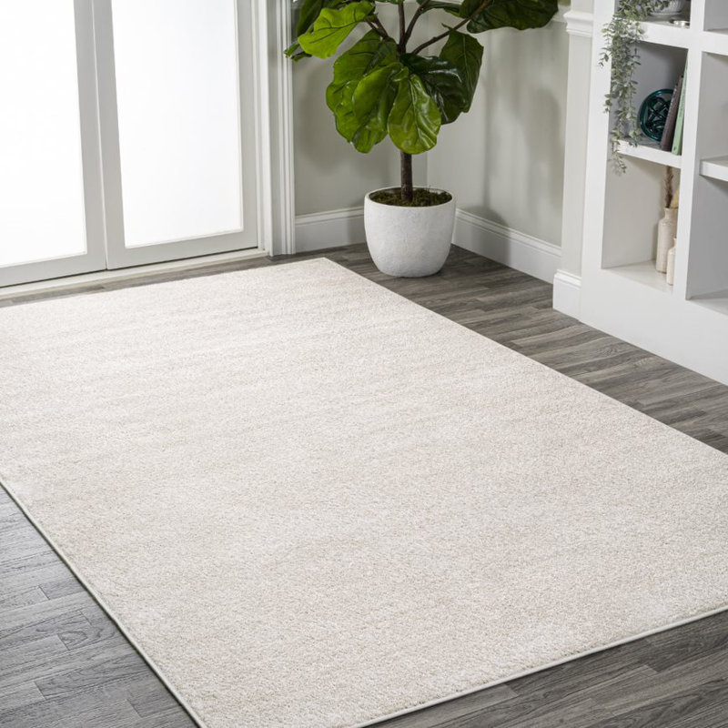 Asala Solid Low-Pile Ivory Rug, Rectangle 2'9" x 5'