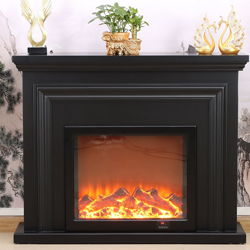 Black Solid + Manufactured Wood Electric Fireplace, Black