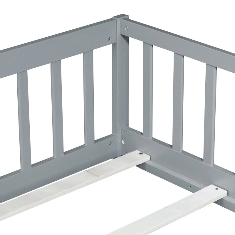 Lit plateforme simple en bois pour enfants avec garde-corps de sécurité pour chambre à coucher, Gris
