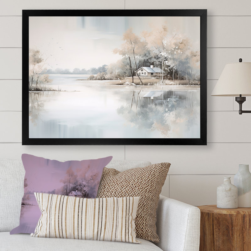 «Lakeside House Serenity I», reproduction sur toile, Cadre simple noir, H 34 po x l 44 po x P 1,5 po