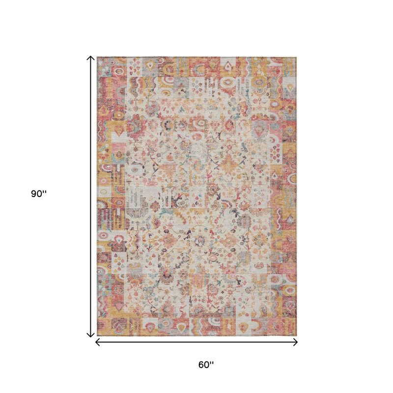 Tapis intérieur lavable patchwork rose et ivoire 5 pi x 8 pi