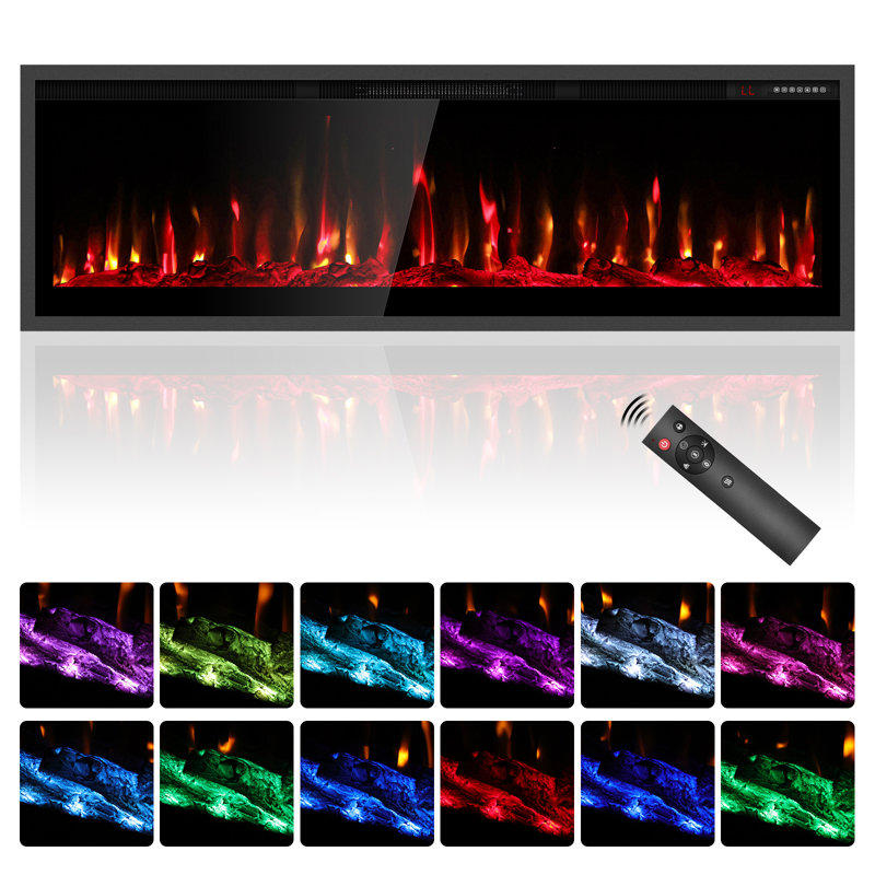Electric Fireplace, Wall Mounted/Recessed/Freestanding Fire Heater, 46cm H x 152cm W x 11cm D