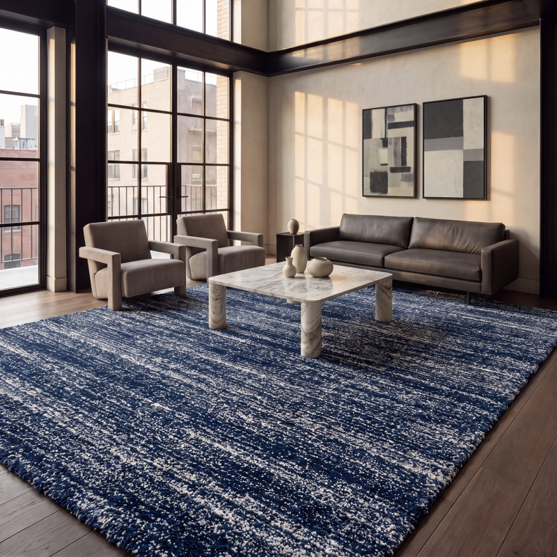 Tapis ivoire Jon-Paul, Ivory/Navy, Rectangle 10 pi x 14 pi