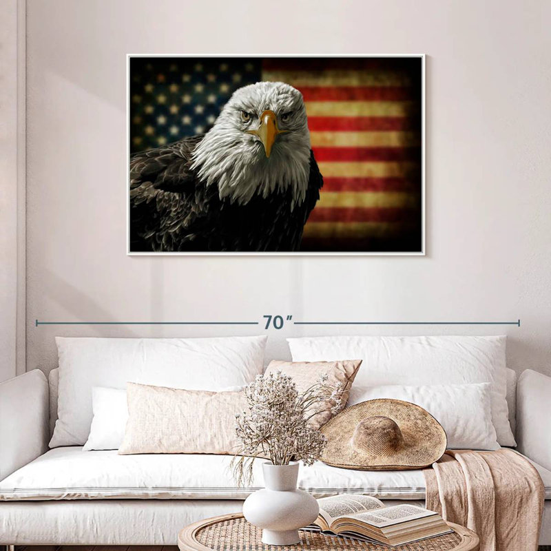 Aigle et drapeau de l'Amérique, Cadre flottant blanc, 43 po x 29 po