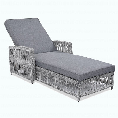 Modern Outdoor Long Reclining Chaise, Wicker Lounge With Armrests, Patio Adjustable Recliner With Soft Removable Cushions, All Weather Rattan Pool Lounge For Poolside & Garden, Gray
