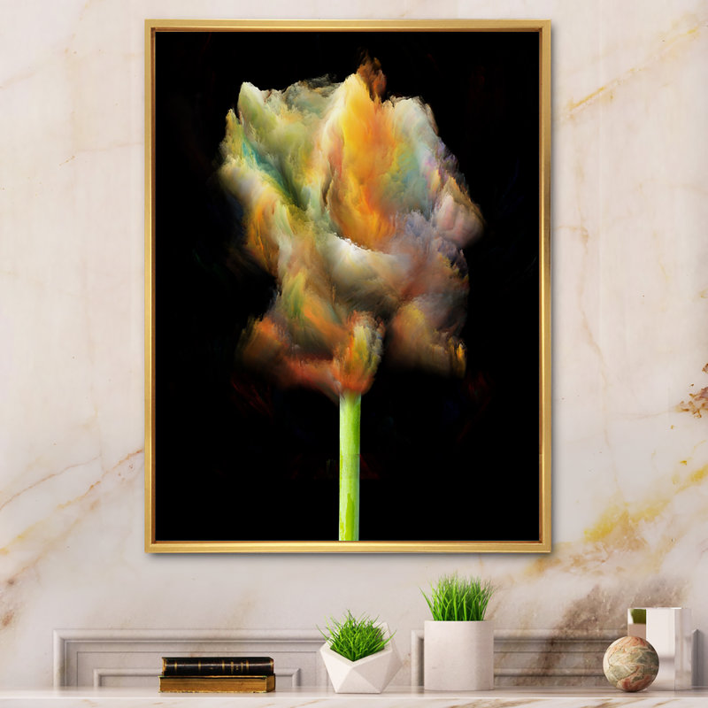 «Blooming Multicolor Fractal Flower», art mural moderne sur toile, H 36 po x l 24 po x P 1 po, Cadre flottant doré