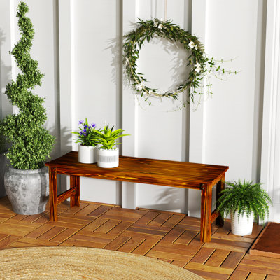 2-Seat Wood Garden Bench, Patio Bench Outdoor Bench with Slatted Seat, Backless Front Porch Bench for Park, Garden, Poolside, Deck, Nature Wood by Millwood Pines