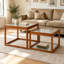 Petite table basse carrée, en bambou véritable et verre cannelé, idéale pour le salon - Table basse moderne à base ouverte, décoration naturelle pour petits espaces-930130806
