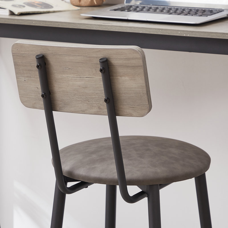 Bar Table Set With 2 Bar Stools Pu Soft Seat, Gray, Gray