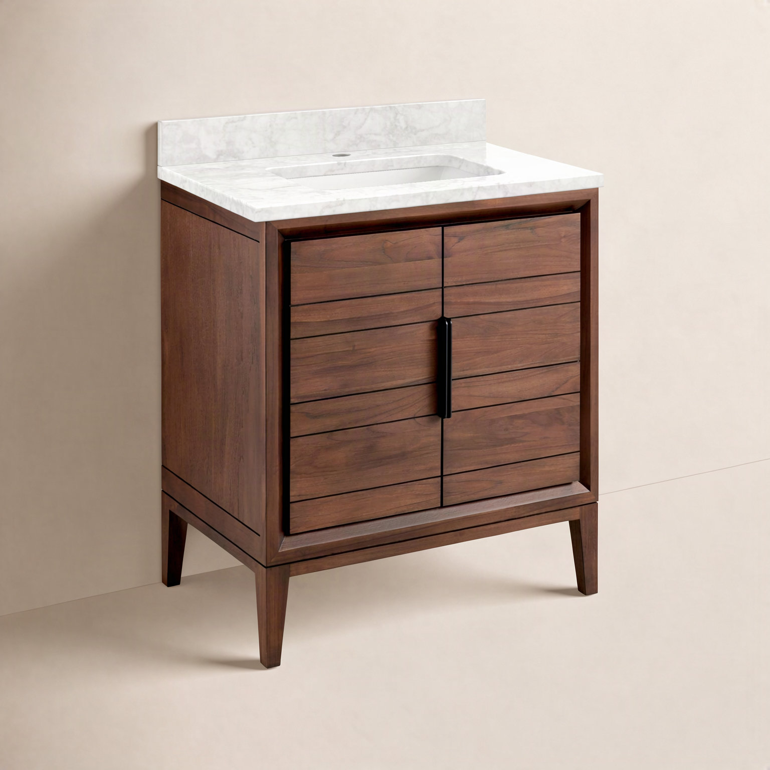 Aliso 30" Carrara Marble Single Bathroom Vanity, Carrara Marble, Java, Single-Hole Centered