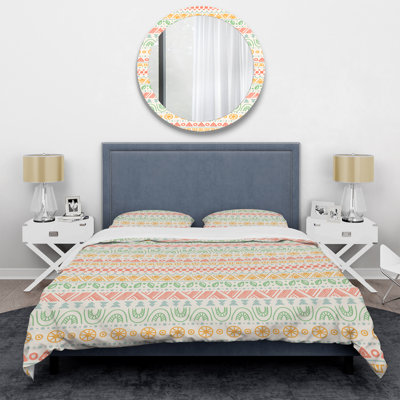 Multicolor Tribal Striped Polyester Geometric Shapes Duvet Cover