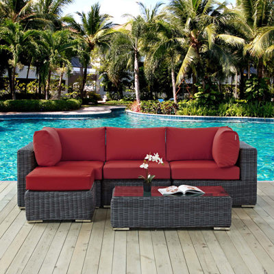 Ensemble modulaire d'extérieur 5 pièces avec coussins Sunbrella en toile Modway Summon