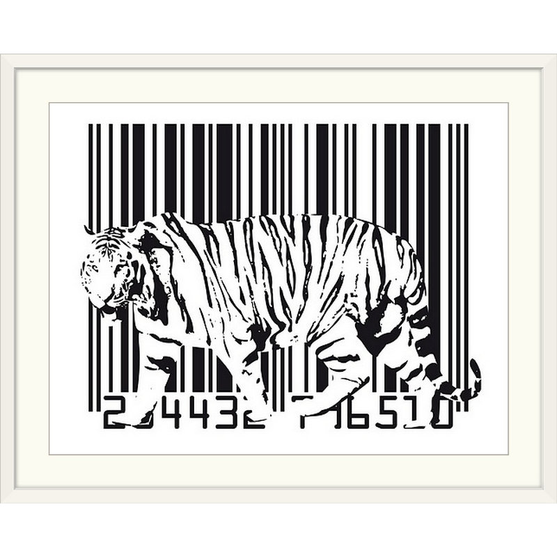 «Tiger Barcode» par Francy, impression, H 20 po x l 24 po x P 1 po, Cadre blanc